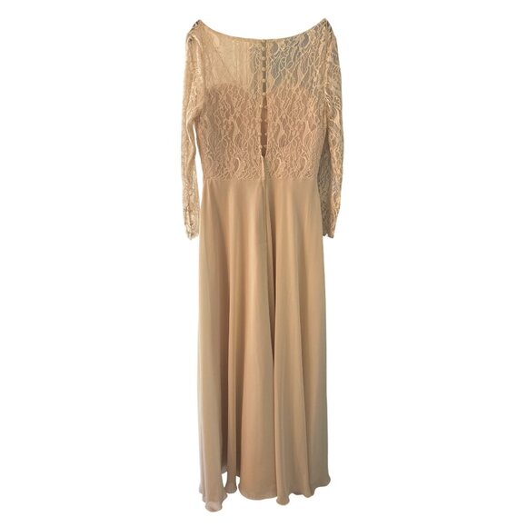 Christina Wu Celebration Latte Cream Lace Gown Size 12 Long Sleeves Floor Length - Picture 3 of 4